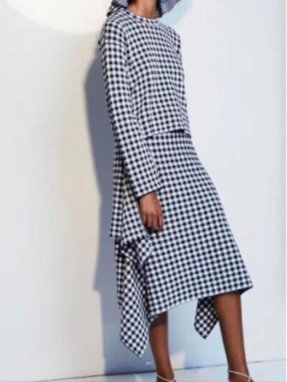ROSETTA GETTY blue and white checkered drape blouse sz 8